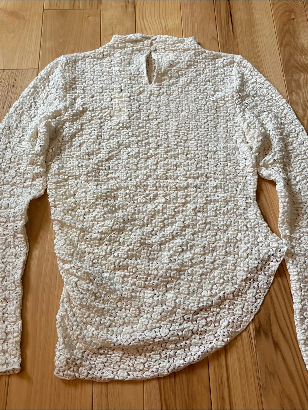NEW Anthropologie Smocked Lace High Neck Asymmetrical Long Sleeve Ivory Top